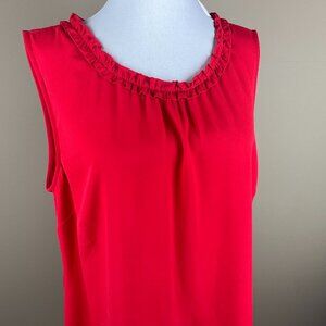 Talbots Sleeveless Blouse Size L Red, Ruffled Round Neckline, Back Keyhole